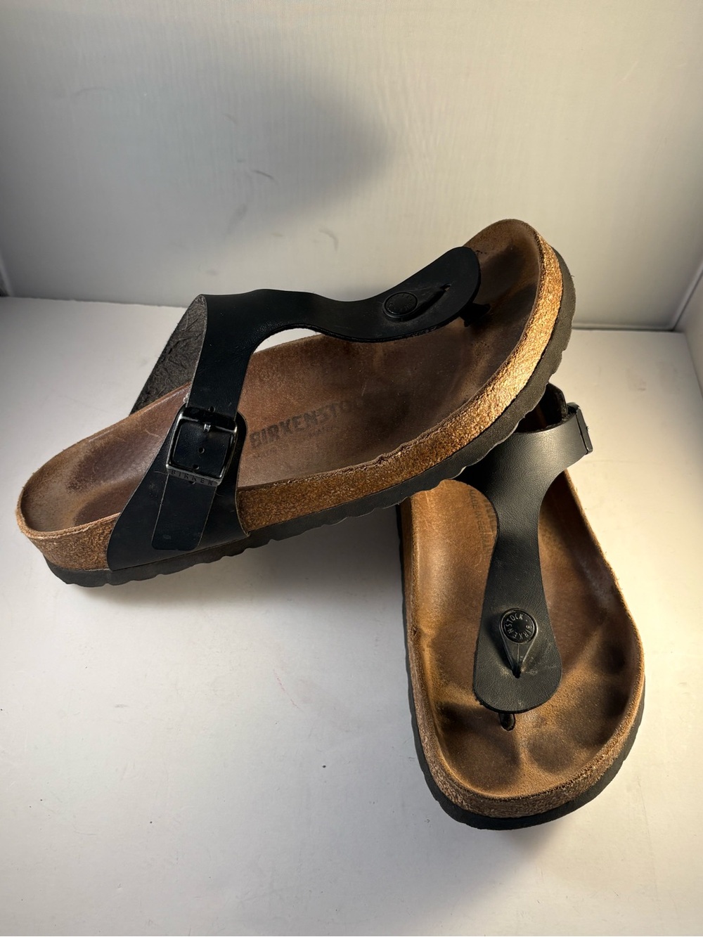 Birkenstock Gizeh Black Birko-Flor Comfort Thong Sandals Cork Footbed 9W 7M 40EU